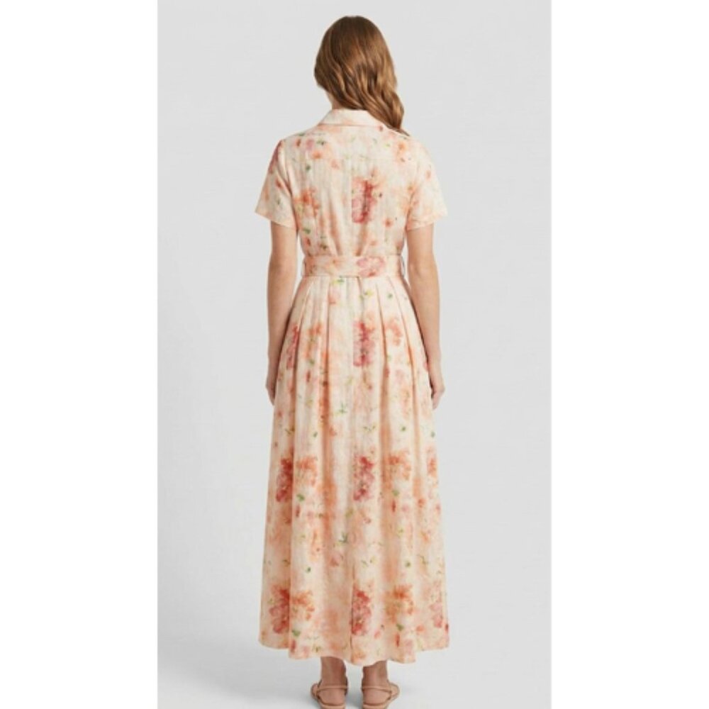 Watercolor Floral Button Front Maxi Dress With Belt in Peach - Picture 2 of 2